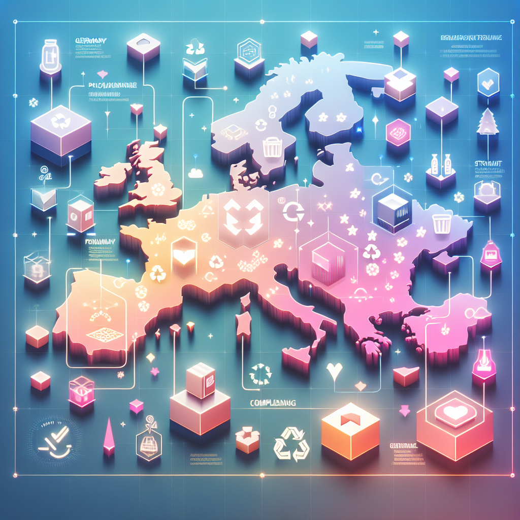Infographic map highlighting Germany, France, and Italy with EPR Packaging Regulations and compliance checklist overlay for EU sellers.
