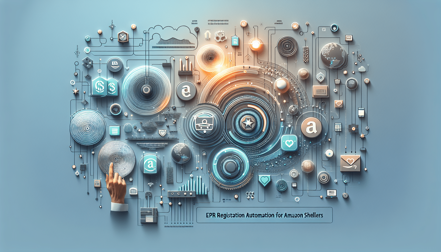 Visual representation of EPR Registration Automation for Amazon sellers, featuring streamlined dashboards and country-specific compliance icons.