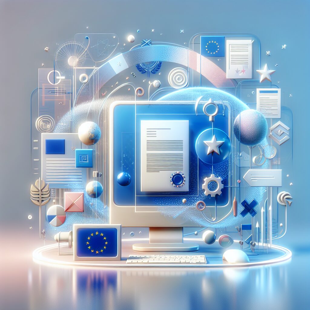 Digital workspace showcasing WEEE compliance certificate upload on Amazon Seller Central, with EU flags and compliance icons in the background.