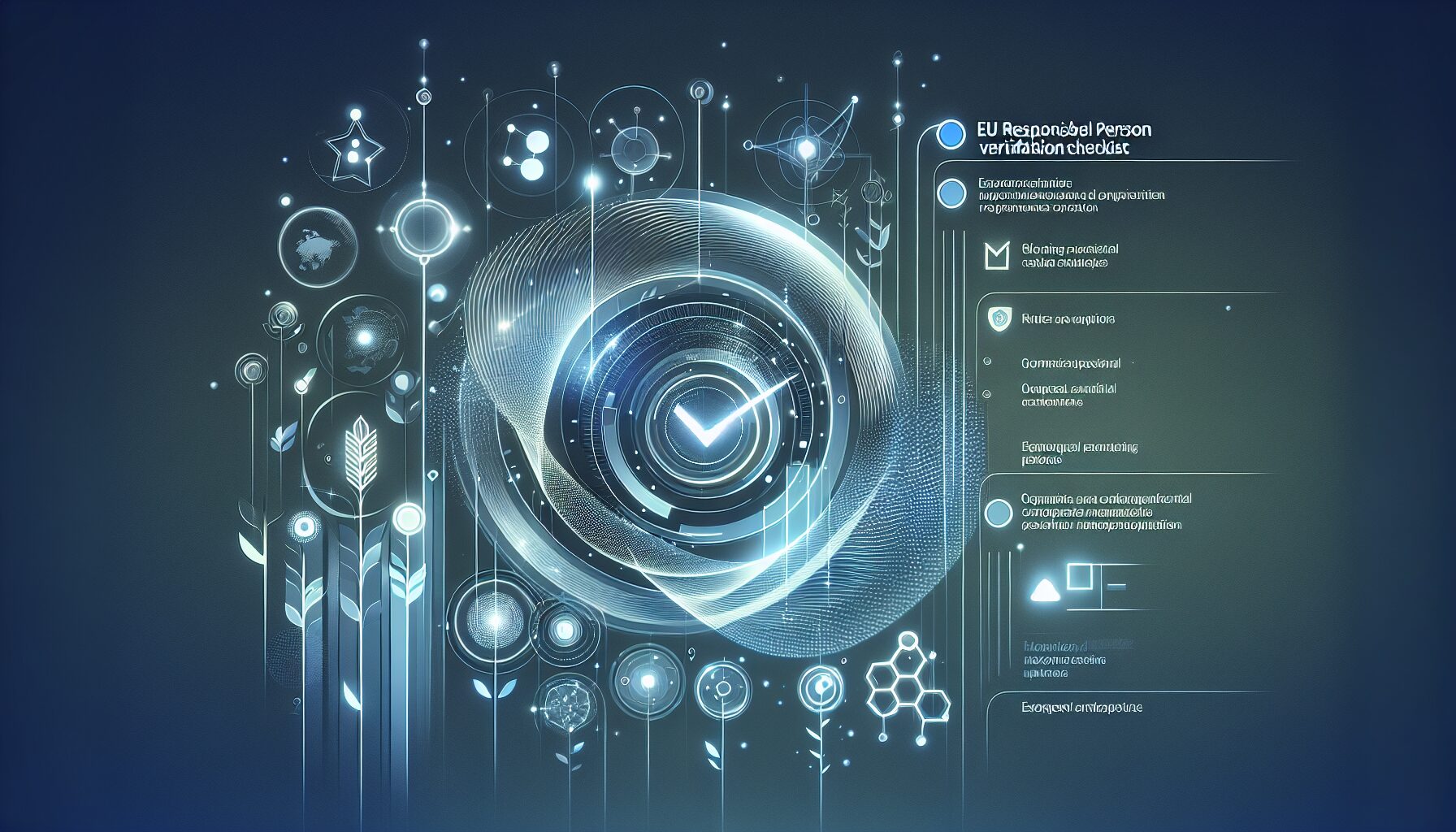 Visual explainer of the verify-official-eu-responsible-person-status-guide process with compliance stamps and EU office context.
