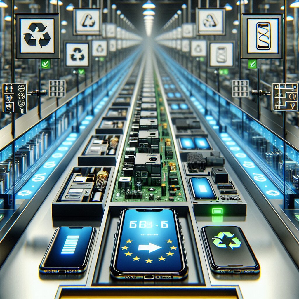 Illustration of EPR compliance for electronics with embedded batteries in the EU, highlighting 2025 regulation elements.