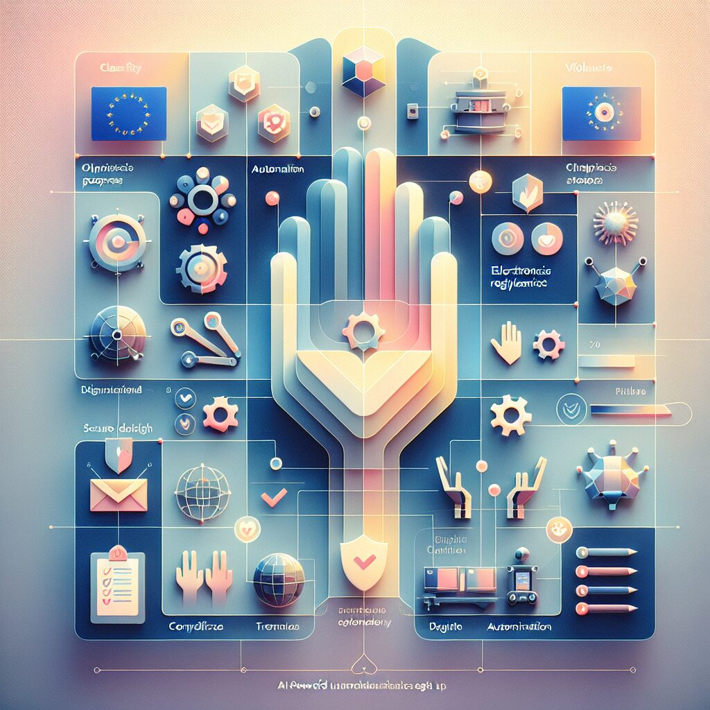 AI dashboard interface automating EU WEEE compliance showing EU flags, data security icons, and producer registration steps.