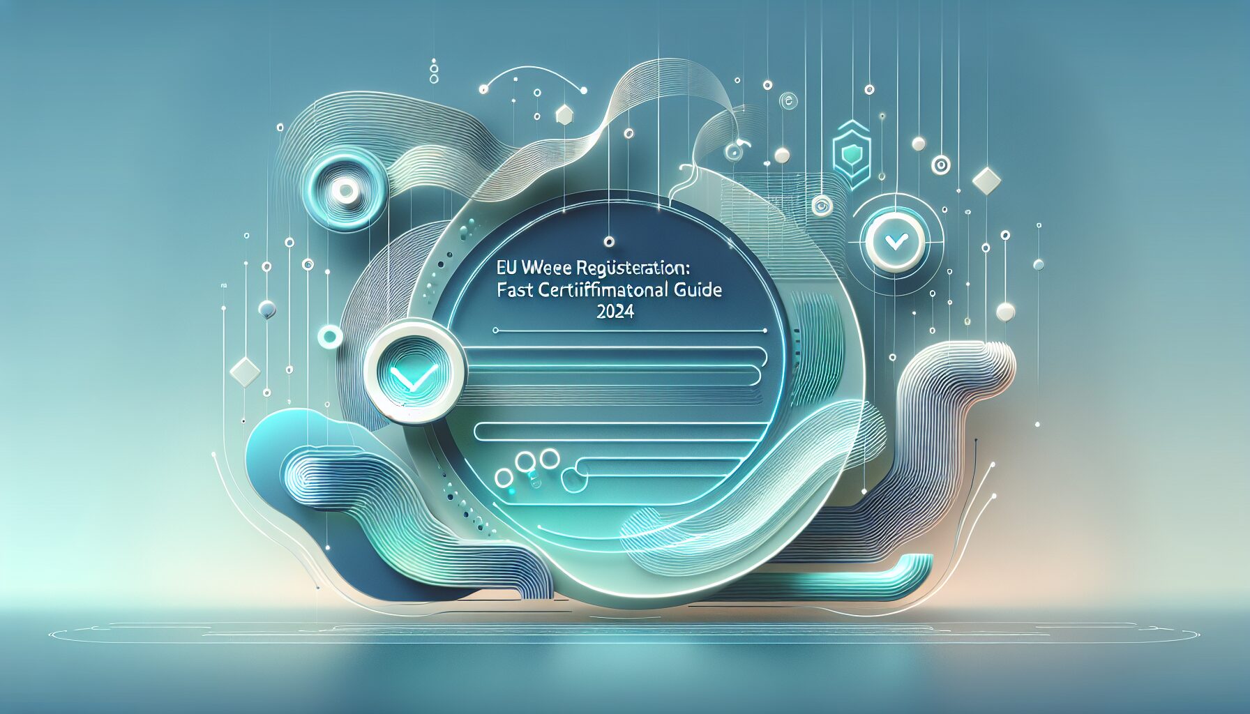 Visual representation of EU WEEE registration process including certification documents, electronics warehouse, and recycling symbols.