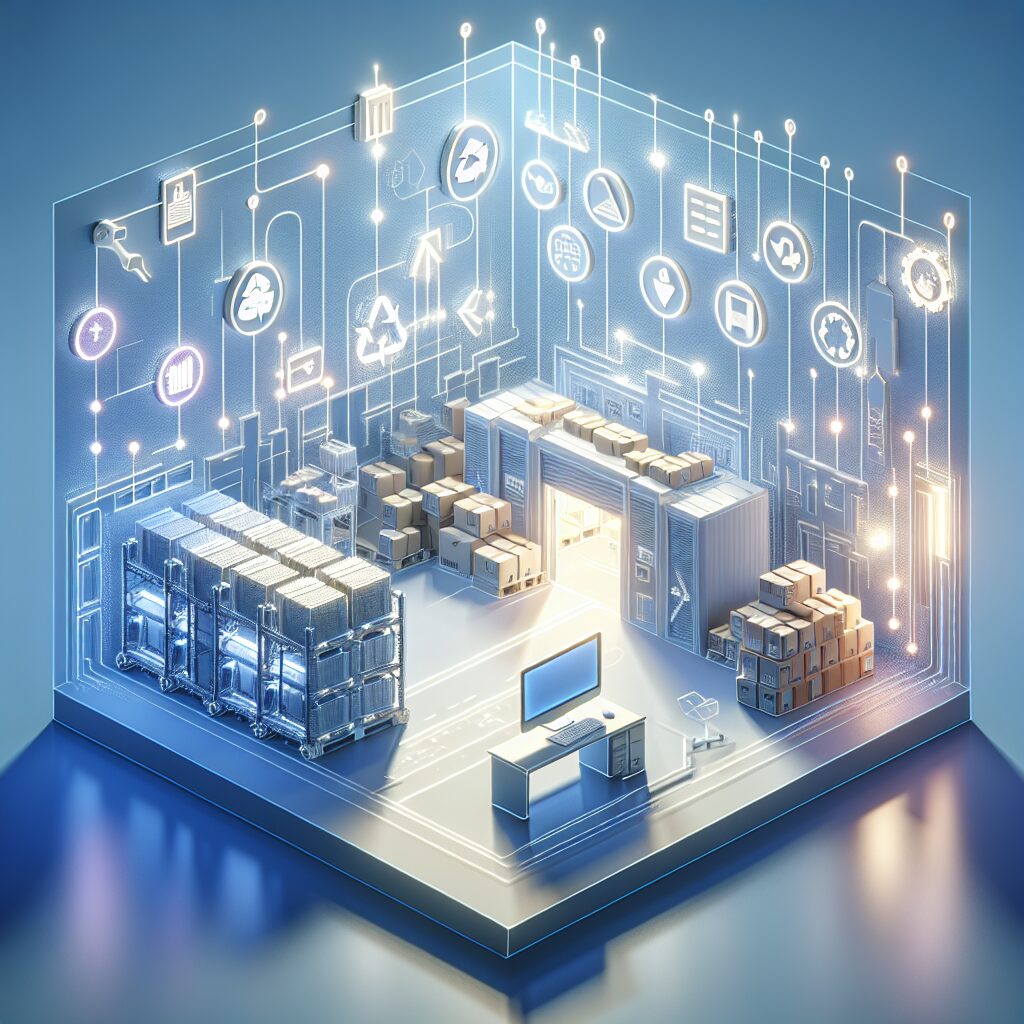 Digital EU WEEE registration certificate on screen in a European electronics warehouse, showcasing compliance documentation.