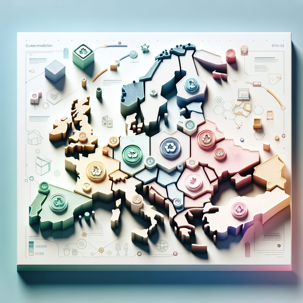 Infographic map of the EU showing 2024 WEEE compliance fees by country with electronics and recycling icons.