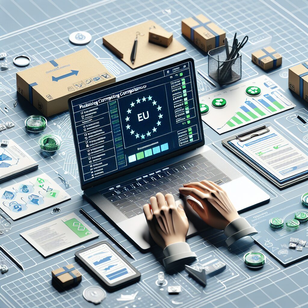 Interactive EU compliance dashboard with country packaging rules and seller checklist visuals for packaging waste regulation clarity.